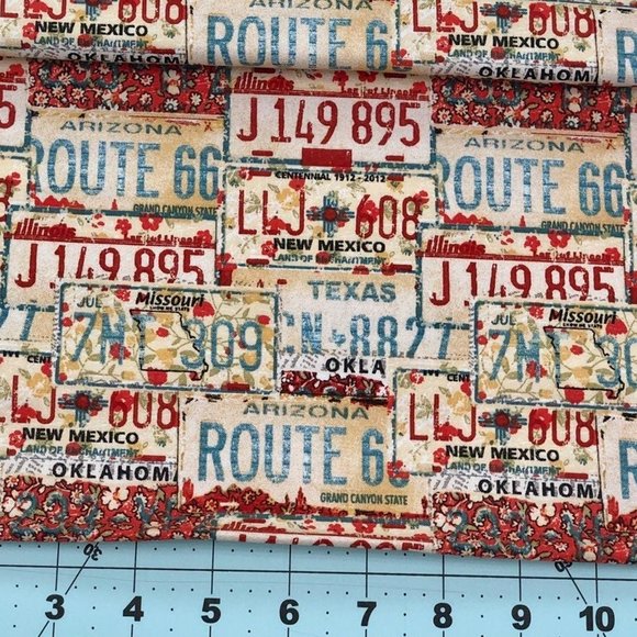 Other - License Plates Cotton Fabric Fat Quarters